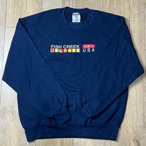 Vintage Jerzees Fish Creek USA Navy Crewneck Men’s Size L Made in USA